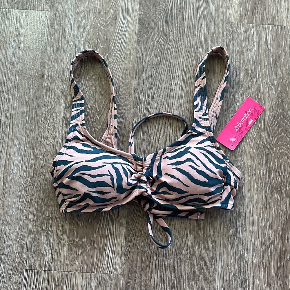 Xhilaration Lace Up Bralette Bikini Top Tan & Black Tiger Print Size Small